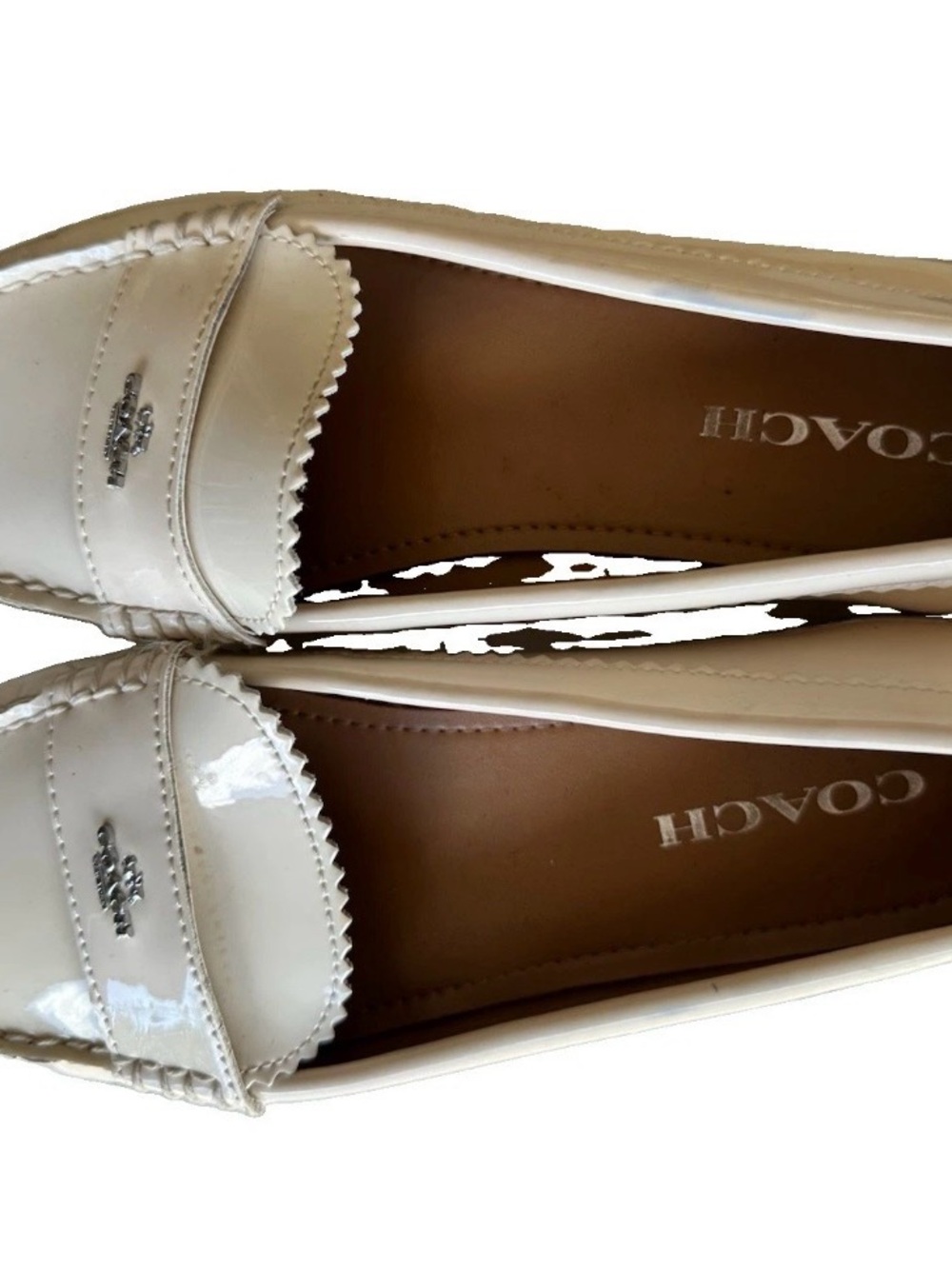 Coach Loafer Flats Shoes Women’s Size 9 Cream Patent Leather Odette Scallop - Picture 4 of 8